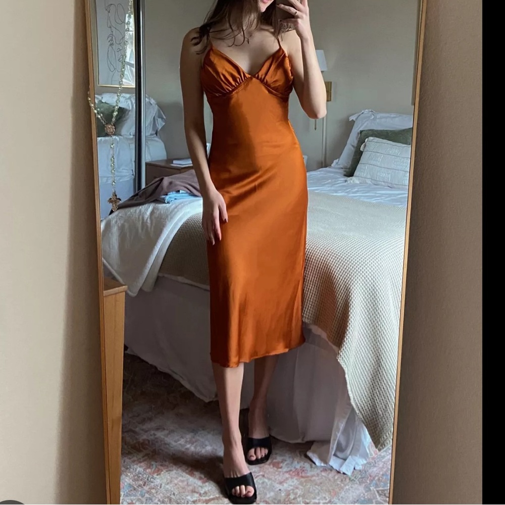 NWT A&F Ruched Satin Slip Midi Dress
